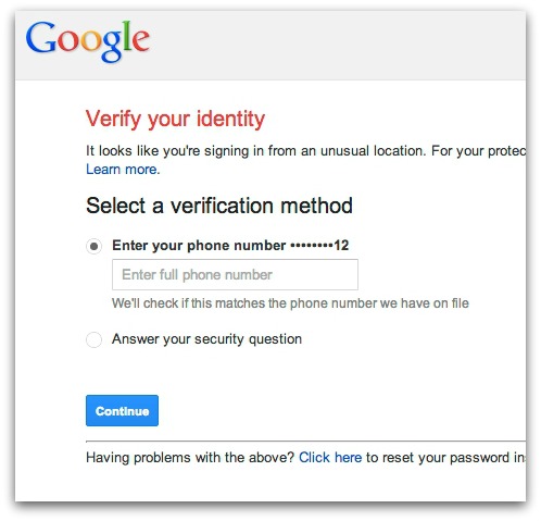 Google requests account verification