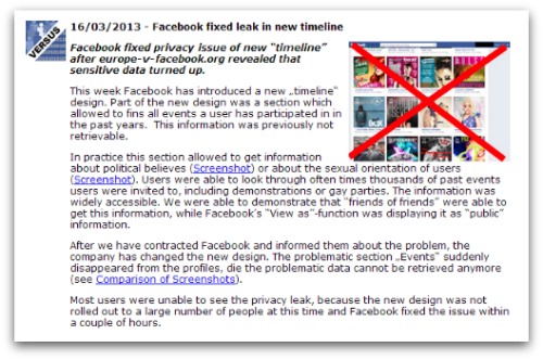 Europe-v-facebook.org - Facebook fixed leak in new timeline