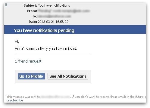 Facebook-related spam message