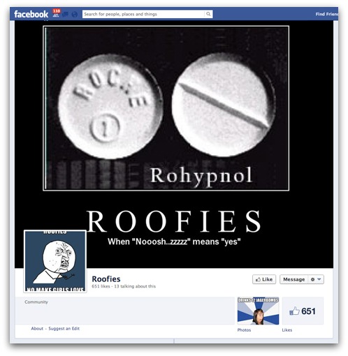Roofies page extolling rohypnol