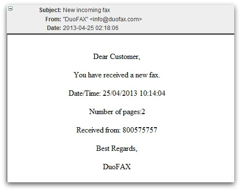 Fax email malware. Another example