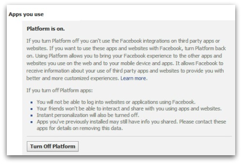 Turn off Facebook platform