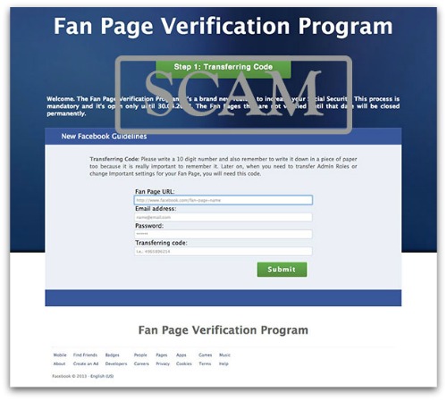 Facebook verification program scam courtesy of Hoax-Slayer