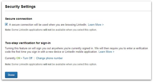 LinkedIn security settings
