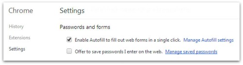 Chrome password settings