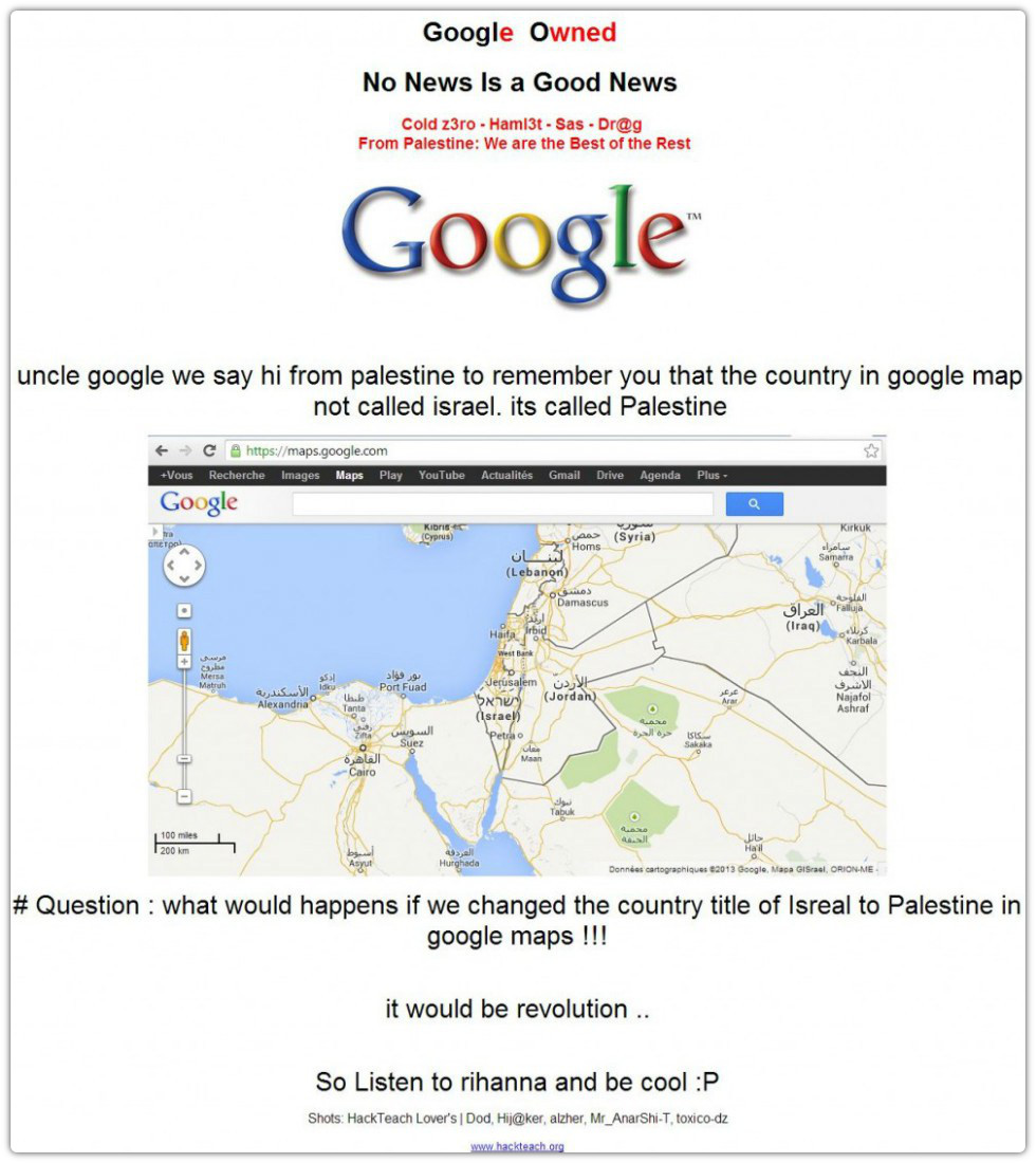 Screenshot of Google Palestine after it was hijacked