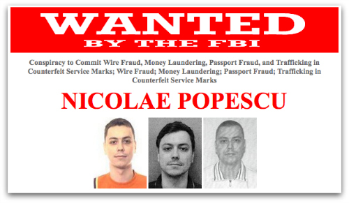 FBI wanted poster of Nicolae Popescu