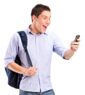 Guy surprised with phone. Image courtesy of Shutterstock