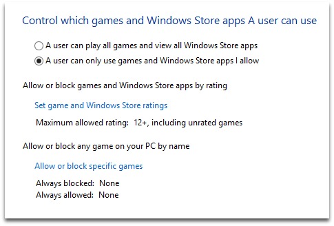 Block and control games and apps - Windows 8