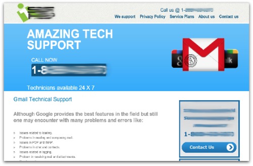 Fake tech support site