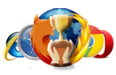 Composite image of browser logos and champion's cup from Shutterstock