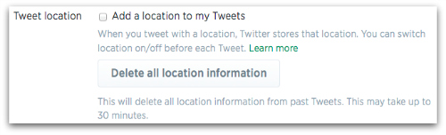 Tweet location in privacy and security settings