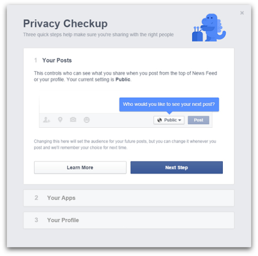 Facebook privacy checkup step 1