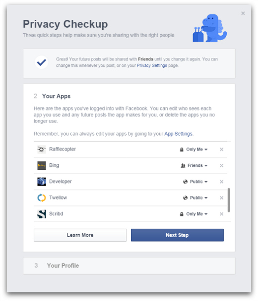 Facebook privacy checkup step 2