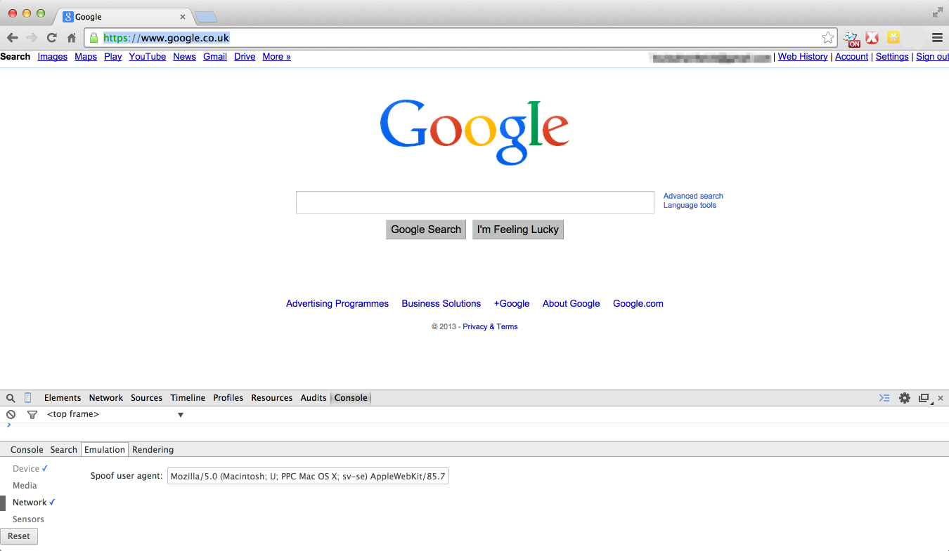 Google viewed with a Safari 3 user-agent header