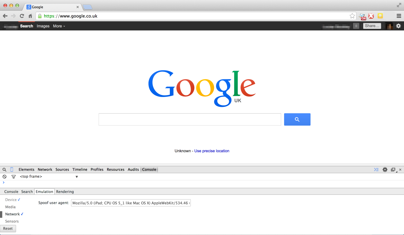 Google viewed with a Safari 5 user-agent header