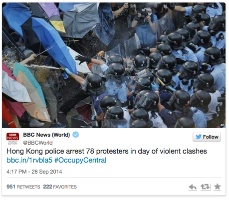 Twitter BBC World News OccupyCentral
