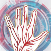 Composite image courtesy of Shutterstock - veiny hand and futuristic background