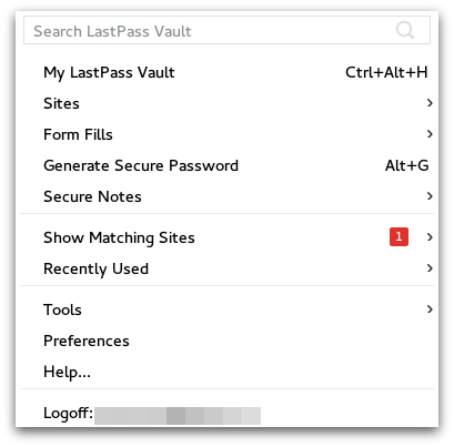LastPass menu screenshot