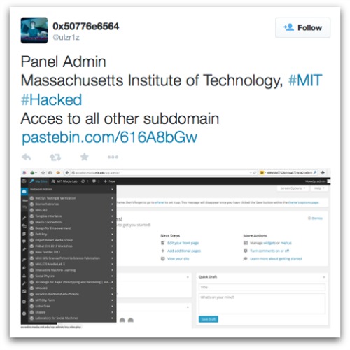 Twitter screenshot - MIT hacked