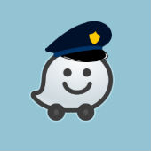 Waze logo wearing a police hat