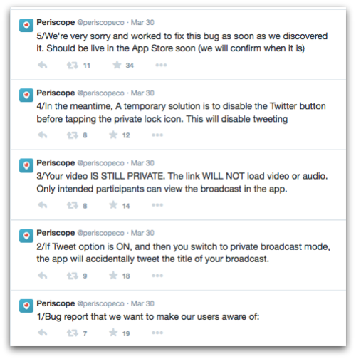 Periscope bug tweets