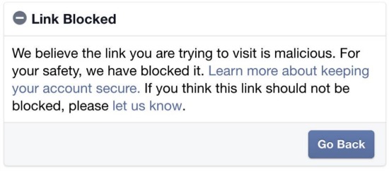 Facebook link blocked