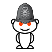 Composite image of Reddit logo and poice hat courtesy of Shutterstock