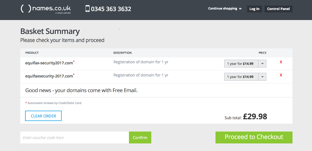Domain purchase checkout
