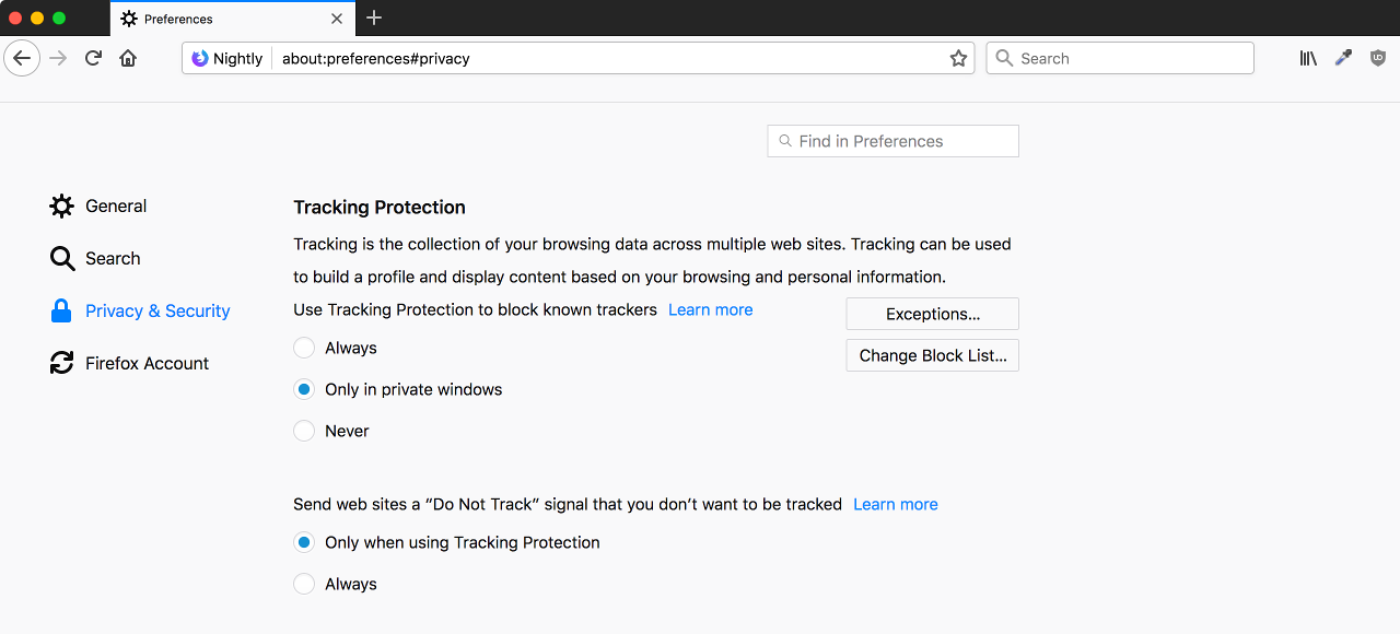 Tracking Protection
