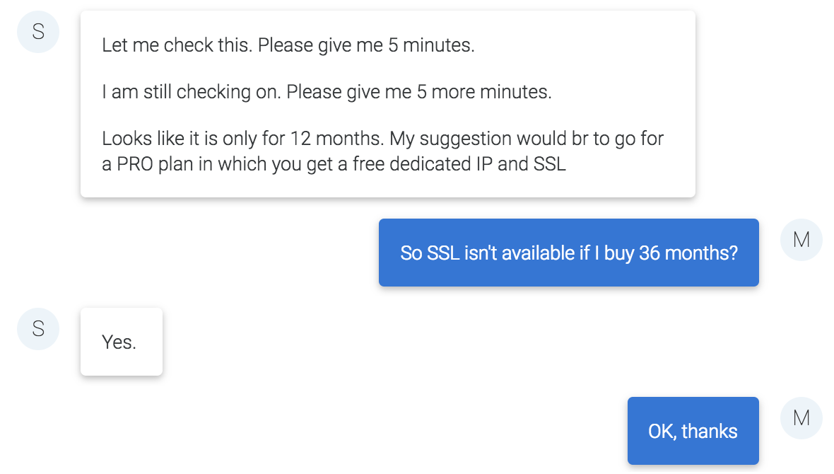 Online chat with Bluehost support
