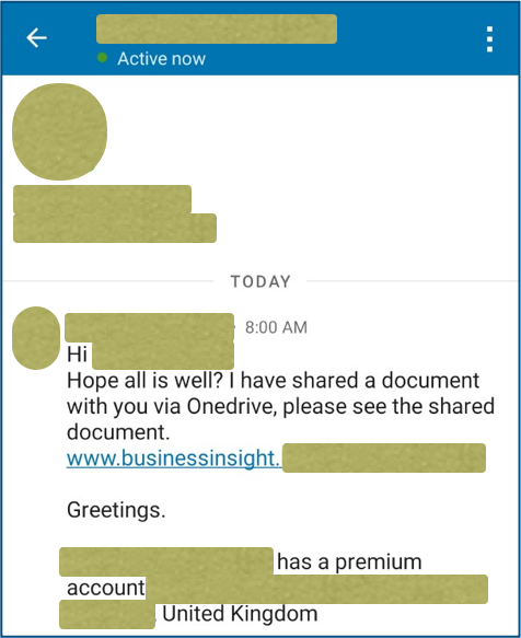 LinkedIn phishing message